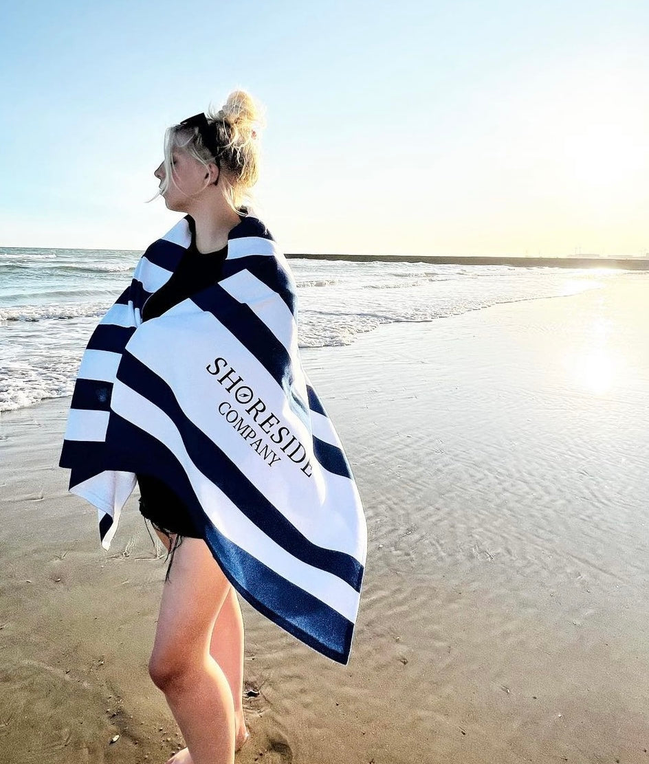 Quick Dry Cotton Mix Beach Towel In Navy