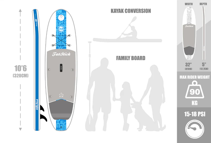 AIRSTICK 10'6 INFLATABLE SUP STAND UP PADDLE BOARD - FULL STARTER PACKAGE + FREE SHORESIDE TOWEL