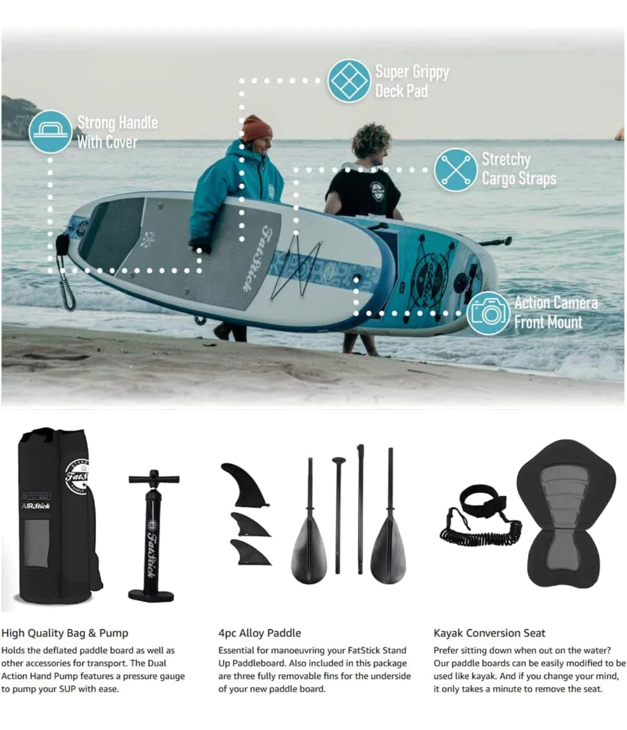 AIRSTICK 10'6 INFLATABLE SUP STAND UP PADDLE BOARD - FULL STARTER PACKAGE + FREE SHORESIDE TOWEL